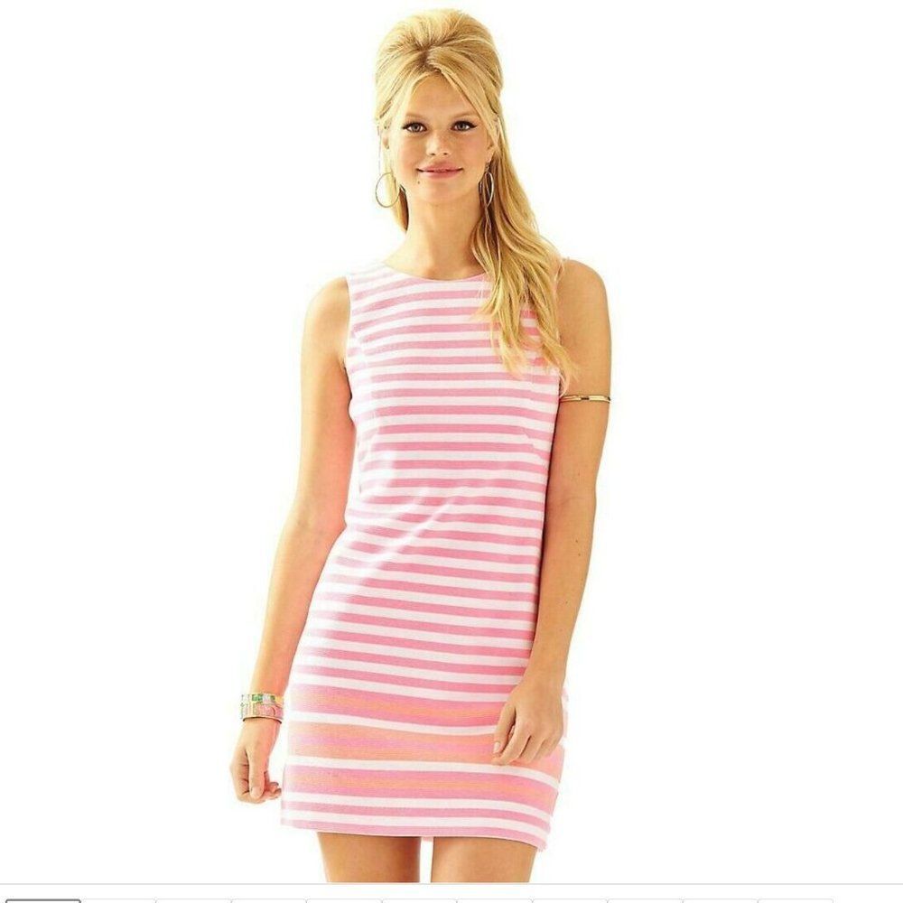 Lilly Pulitzer Eden Tropical Pink Pout Ottoman Stripe Engineered Shift Dress